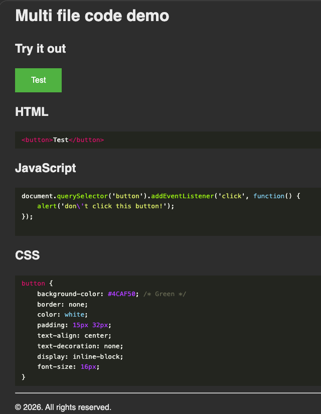 rendered code demo with multiple files